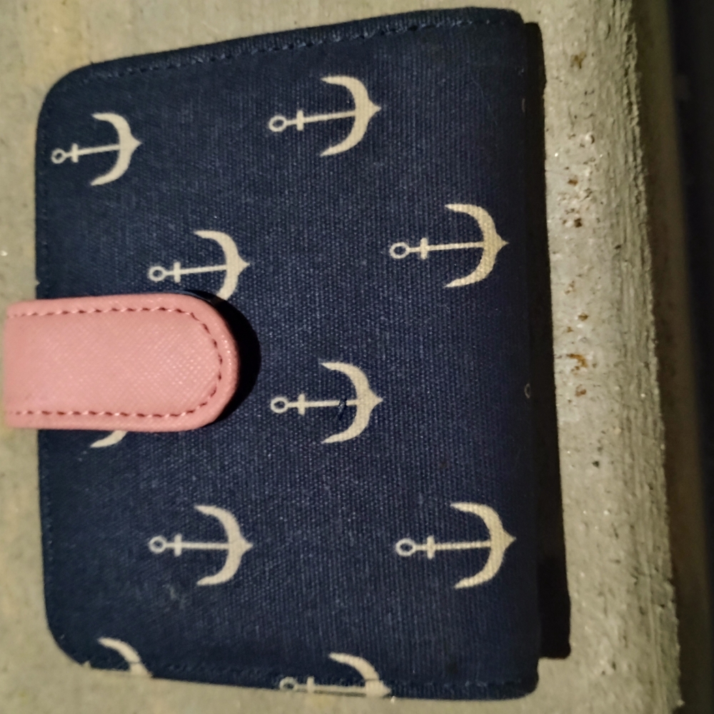 Nautical Anchor Print Women's Wallet - Navy and Pink